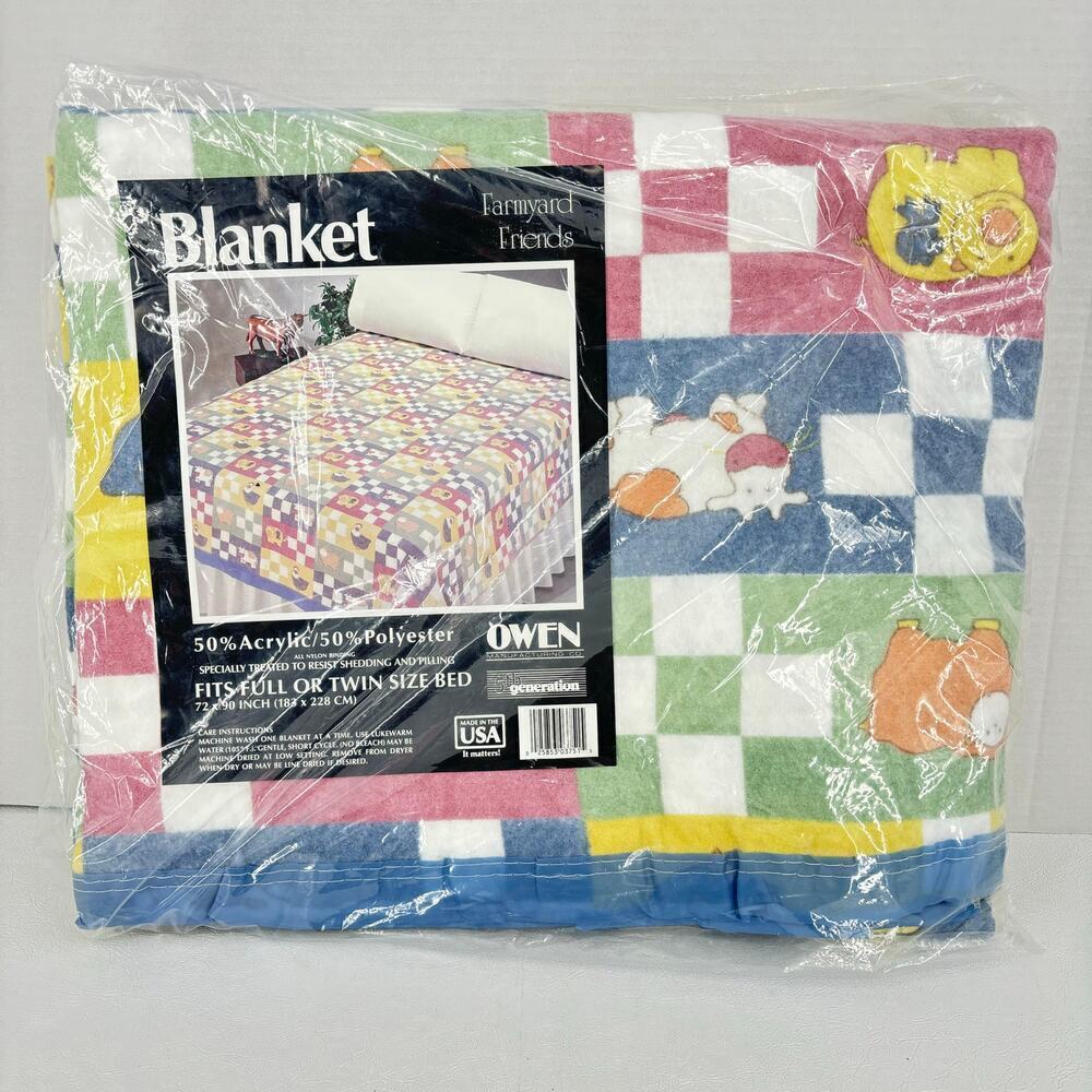 Vintage Owen Blanket Full Twin Sz‎ Farmyard Friends 72 x 90 Sealed Nylon Binding